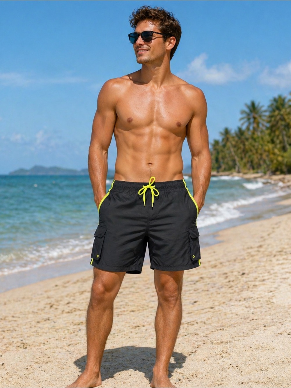 (OP) Ocean Pacific Board Shorts Men's XLG  Gray And Neon Green